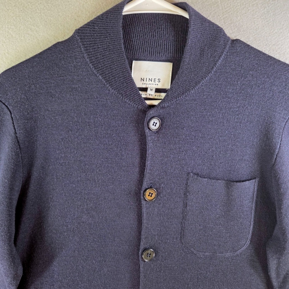 Nines Collection Mens Merino Wool Navy Blue Button Front Cardigan Sweater M